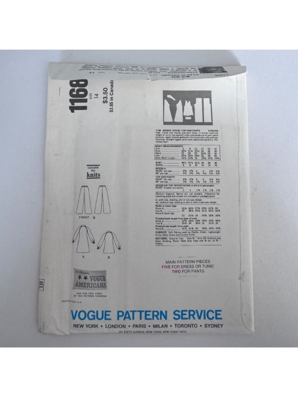 Vogue Sewing Pattern 1168 Dress Tunic Top Pants 1970s Stan Herman Size 14 Uncut - Picture 11 of 12